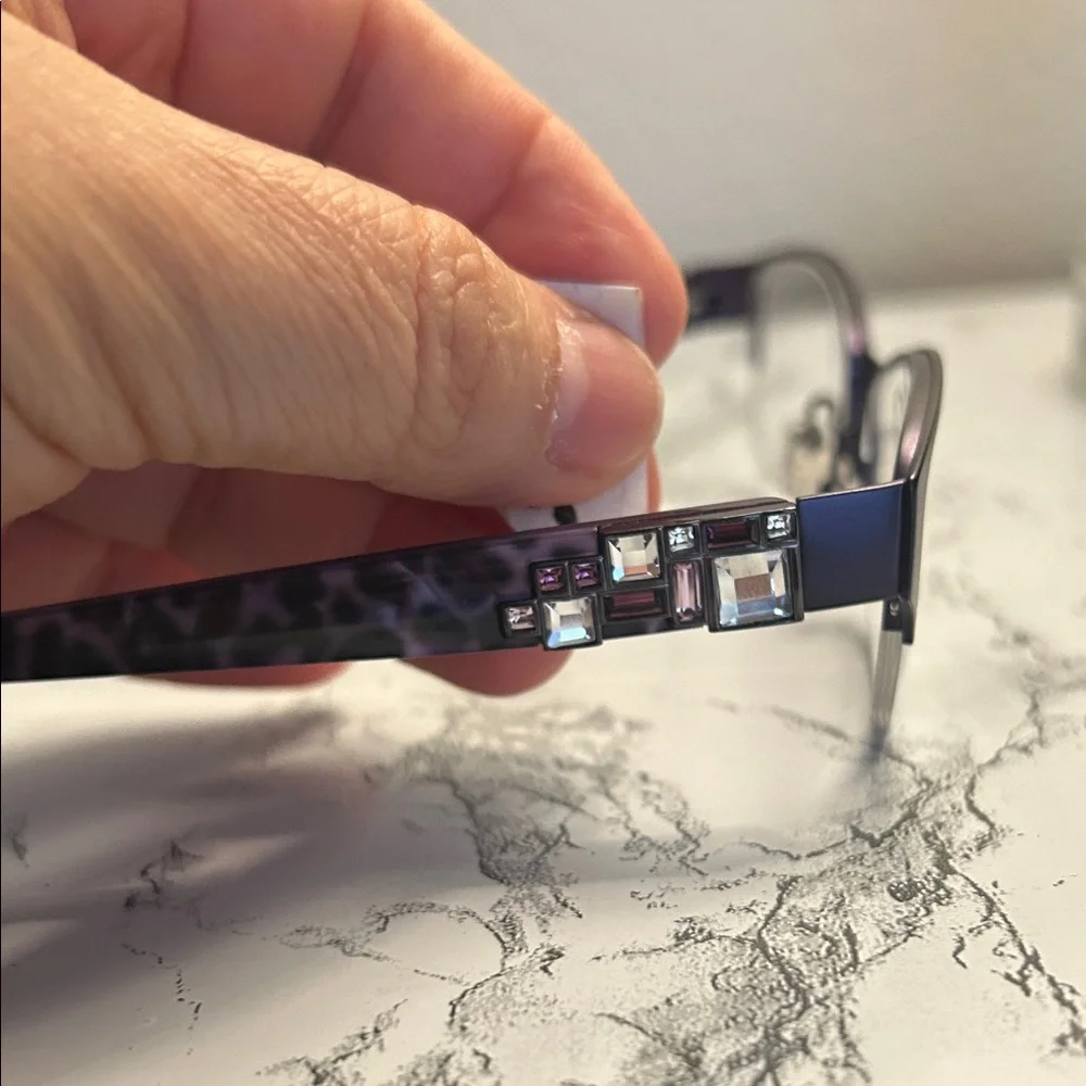 Bebe BB5151 Plum Semi-Rimless Eyeglasses Swarovski Crystals NWT